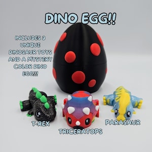 Dinosaur Egg With 3x Dinosaur Fidget Toys - Triceratops, T-Rex, Parasaur - Includes Mystery Egg with Twist Enclosure - Educational Toy