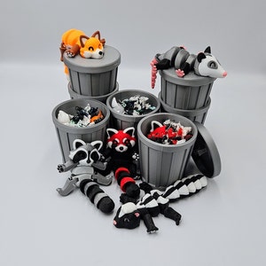 Trash Animals Articulating Fidget Toy - Includes Trash Can and Lid - Raccoon, Panda, Fox, Possum, Skunk - Collect Them All!! For All Ages