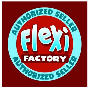 May include: A blue and white circle with the text "AUTHORIZED SELLER" in teal blue around the outside. Inside the circle is a red circle with the text "Flexi FACTORY" in white and the word "Flexi" in light blue with a white outline.