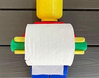 Suporte de papel higiênico com tema de Brick Man - Acessórios de banheiro para crianças - Decoração exclusiva - Suporte de parede faça você mesmo