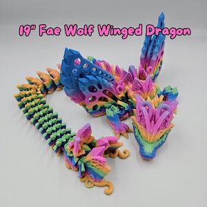 Fae Wolf Winged Dragon - 19" Articulating Dragon Fidget Toys - Stress Anxiety Relief, ADHD - Large Adult Dragons