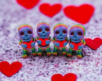 Flexi Skeleton Holding Heart - 3D Printed Fidget Toy - Valentine's Day Gifts For Him and Her - Model by Zou3D