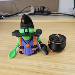 Spooky Scary Witch With Cauldron - Articulating Joints - Halloween Toys and Decor - Includes Accessories