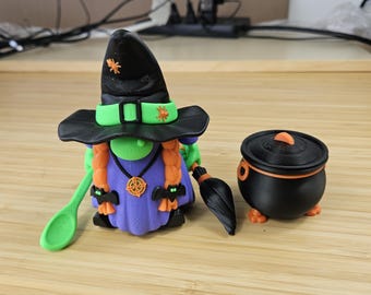 Spooky Scary Witch With Cauldron - Articulating Joints - Halloween Toys and Decor - Includes Accessories