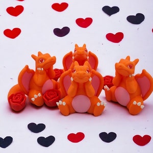 Valentine Charizard With Heart Eyes - Valentine's Day Gift For Her - Pokemon Rose Petal Action Figure - 3D Printed Charmander Chameleon Toy