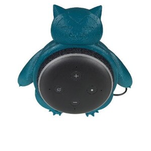 May include: A teal blue 3D printed cat-shaped wall mount for an Amazon Echo Dot smart speaker. The speaker is visible in the mount, showing the black speaker controls.