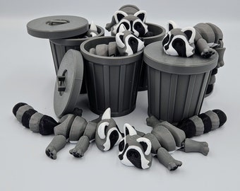 Trash Raccoon Articulating Fidget Toy - Includes Trash Can and Lid - ADHD, Autism, Relief Anxiety - Articulated Joints for Kids and Adults