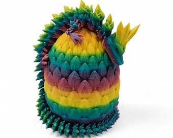 Surprise Crystal Dragon Egg Articulating Dragon Fidget Figurine - 3D Printed Dragons Flexible ADHD, Autism, Relief Anxiety