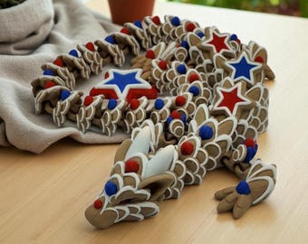 Drago biscotto stella adulto – Colori USA – Figurina articolata Fidget – Espositore da scrivania antistress – Oggetto da collezione fantasy stampato in 3D