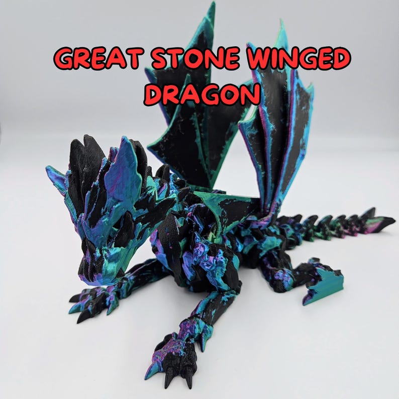 Great Stone Winged Dragon - Articulating Dragon Fidget Toys - Stress Anxiety Relief, ADHD - Large Adult Dragons image 1