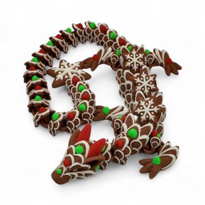 Dragón de jengibre adulto – Figura navideña de tamaño natural – Coleccionable navideño articulado – Decoración de fantasía de temporada impresa en 3D imagen 6