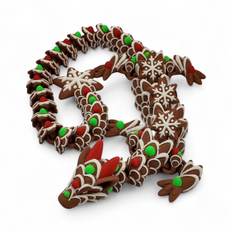 Dragón de jengibre adulto – Figura navideña de tamaño natural – Coleccionable navideño articulado – Decoración de fantasía de temporada impresa en 3D imagen 6