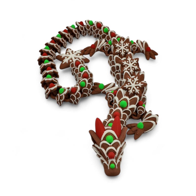 Dragón de jengibre adulto – Figura navideña de tamaño natural – Coleccionable navideño articulado – Decoración de fantasía de temporada impresa en 3D imagen 4