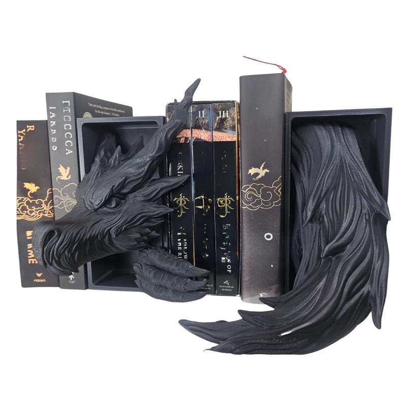 Shadow Dragon Emerging Head & Tail Bookend Set | 2-Piece Fantasy Book Nook Decor | 3D Printed Dragon Shelf Art | Unique Home Decoration Gift 画像 4