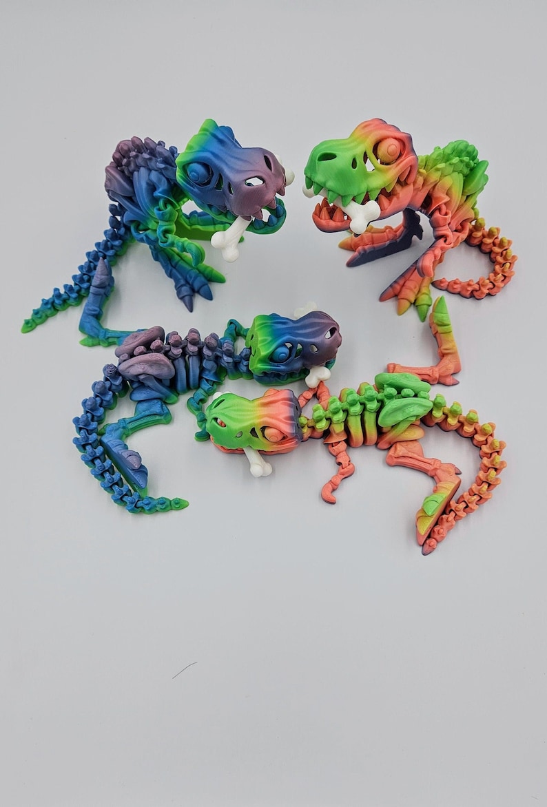 ZZ LIFE Flexi T-Rex Fidget - Flexible Rexi with Bone 3D Printed Articulated Toys for ADHD, Autism, Stress and Anxiety Relief, Unisex Adults