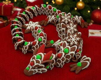 Adult Gingerbread Dragon – Full Size Holiday Figurine – Articulating Christmas Collectible – Seasonal 3D Printed Fantasy Decor