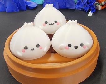Pãezinhos Kawaii Dim Sum em uma Bandeja – Conjunto de 3 Bolinhos Adoráveis