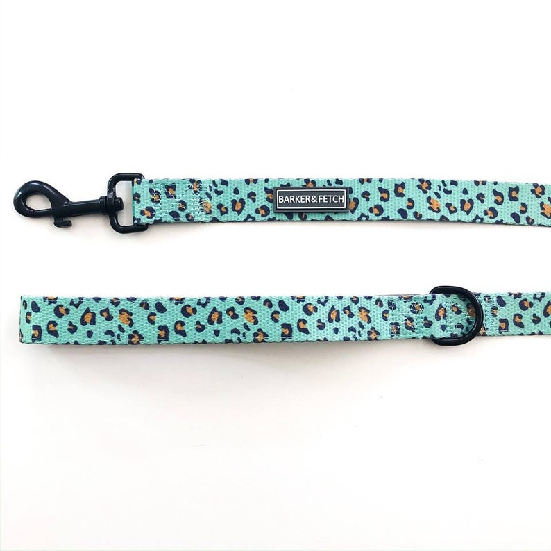 puppy lead dog lead walkwear fun dog leash Seafoam Leopard print Dog Leash