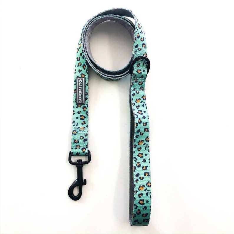 puppy lead dog lead walkwear fun dog leash Seafoam Leopard print Dog Leash