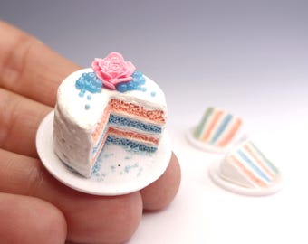 Miniature Party Jumbo Cake with Slices Set – 1:12 Scale Realistic Dollhouse Food