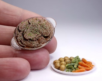 1:12 Scale Miniature Beef and Vegetable Dinner, Realistic Dollhouse Food