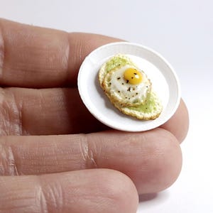 Egg, Avo and Sourdough Bread Breakfast on Plate, 1:12 Scale, Realistic Dollhouse Miniature Food, Handmade