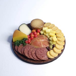 Charcuterie Cheese and Meat Platter, 1:12 Scale, Realistic Dollhouse Miniature Food, Deli, Handmade