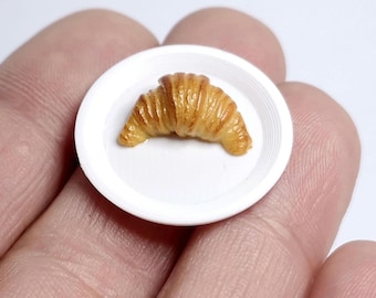 1:12 Scale Miniature Croissant with Butter and Jam on Plate - Realistic Dollhouse Food, Bakery