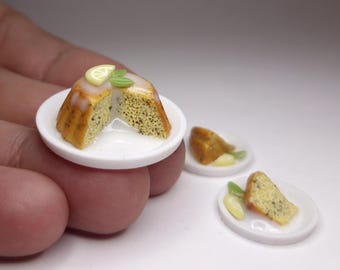 Miniature Poppy and Lemon Cake with Slices Set – 1:12 Scale Realistic Dollhouse Food