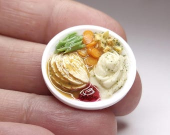 Miniature Roast Turkey/Chicken, Cooked Meal Plate - 1:12 Scale, Realistic Dollhouse Food