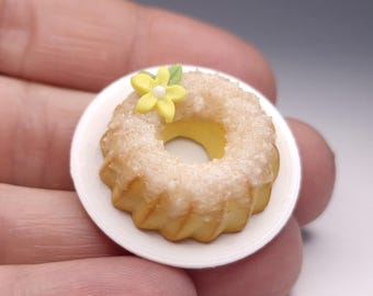 Miniature Coconut and Lemon Bundt Cake – 1:12 Scale Realistic Dollhouse Food