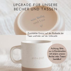Upgrade for mugs and cups: Additional text on the back and/or bottom.