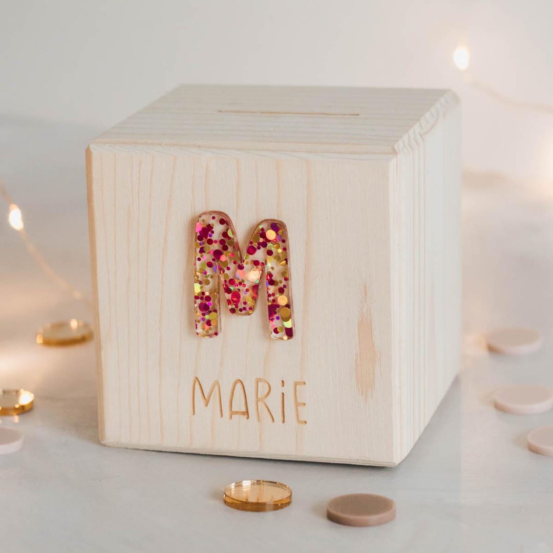 Personalized Wooden Money Box | Design Initial | Personalized With Name ...