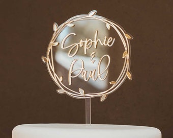 Cake Topper floral rund zweilagig mit euren Namen | Hochzeitsdeko | Design #1