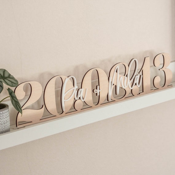 Personalisierter Schriftzug mit Datum + Namen 2-lagig | einzeilig - Etsy.de