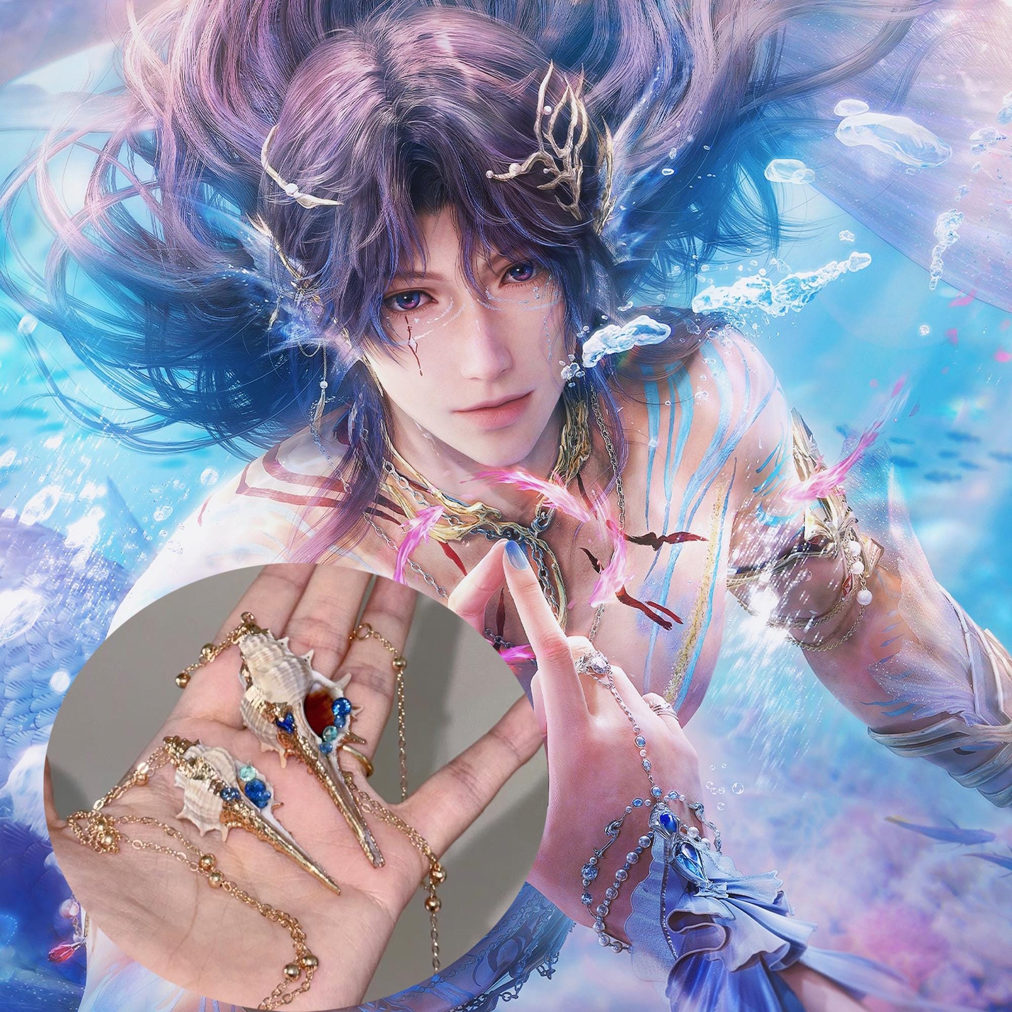 Love and Deepspace Rafayel Lemurian Sea God Necklace Handmade