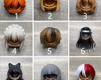 May include: Nine different doll head sculpts with various hair styles and colors. The heads are made of plastic and have a blank face.