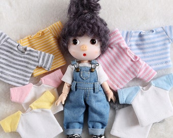 21 colors Obitsu11 clothes fashion T-shirt Nendoroid dolls Tops Striped clothes for OB11 1/12 BJD Body9