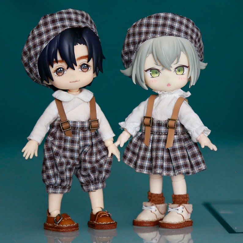 Obitsu11 clothes dolls clothes three set Ob11 PICCODO、BJD GSC clothes Retro doll gird or boy clothes plaid overalls 