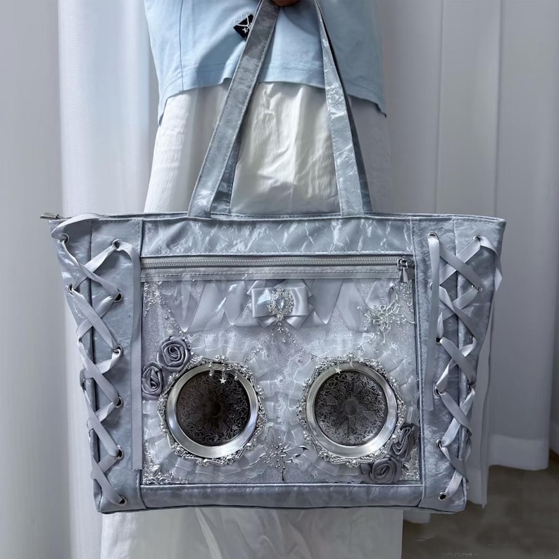 Bolsa grande com laço, janela transparente personalizada, ideal para convenções de anime, bolsa para pins kawaii, bolsa para cards colecionáveis de anime e presente Kpop. imagem 6