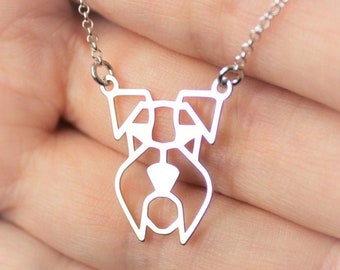 Origami schnauzer necklace. Sterling silver. Ag. Minimalist jewelery with schnauzer dog.