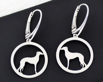 English greyhound whippet earrings. Sterling silver Ag. Whippet jewellery. Jewelry with greyhound.