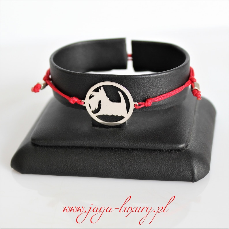 Sterling Silver Ag and jewelry cord Scottish Terrier jewellery Bracelet with Scottish Terrier. Scottish Terrier bracelet