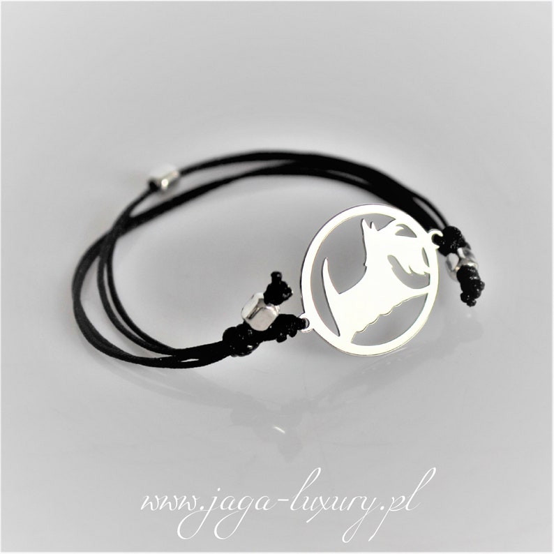 Sterling Silver Ag and jewelry cord Scottish Terrier jewellery Bracelet with Scottish Terrier. Scottish Terrier bracelet