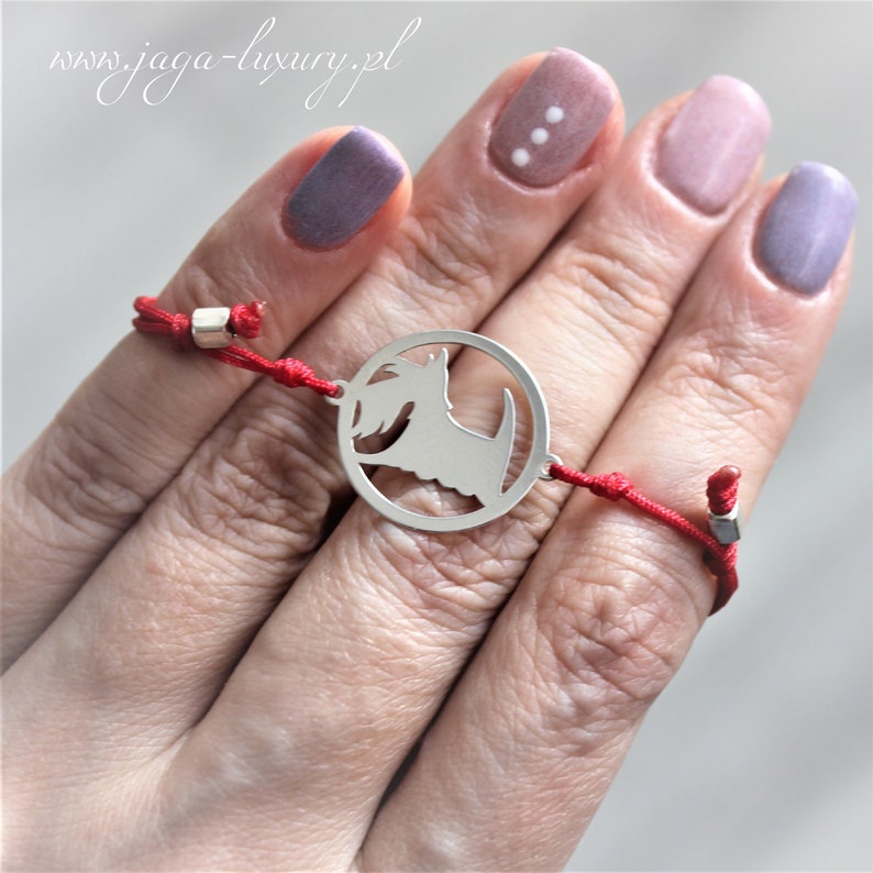 Sterling Silver Ag and jewelry cord Scottish Terrier jewellery Bracelet with Scottish Terrier. Scottish Terrier bracelet