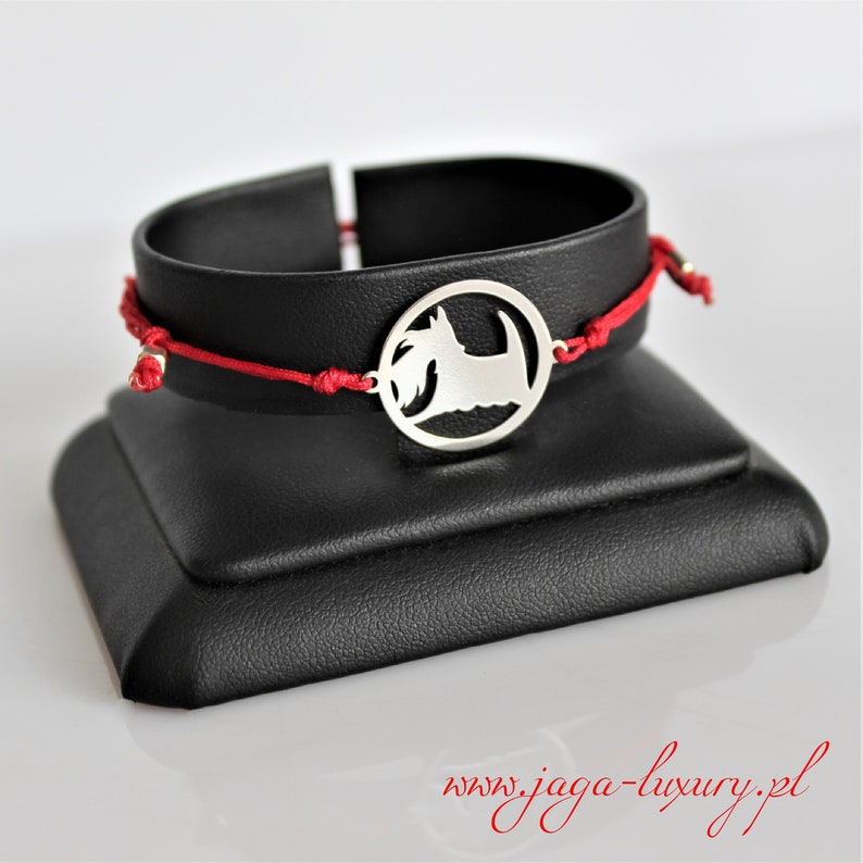 Sterling Silver Ag and jewelry cord Scottish Terrier jewellery Bracelet with Scottish Terrier. Scottish Terrier bracelet