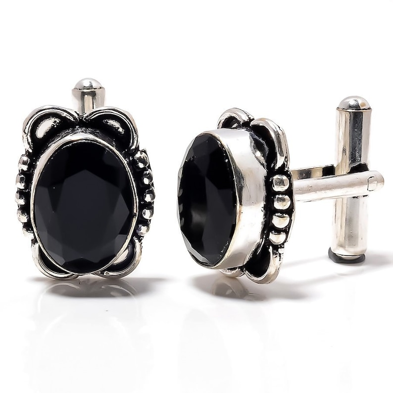 Black Spinel Gemstone Handmade Cuff-links Stnd.