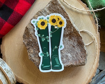 Garden Bliss: Green Boots with Sunflowers Sticker - Spring Vibes - Durable Vinyl Decal for Water Bottles, Laptops, Cars & More
