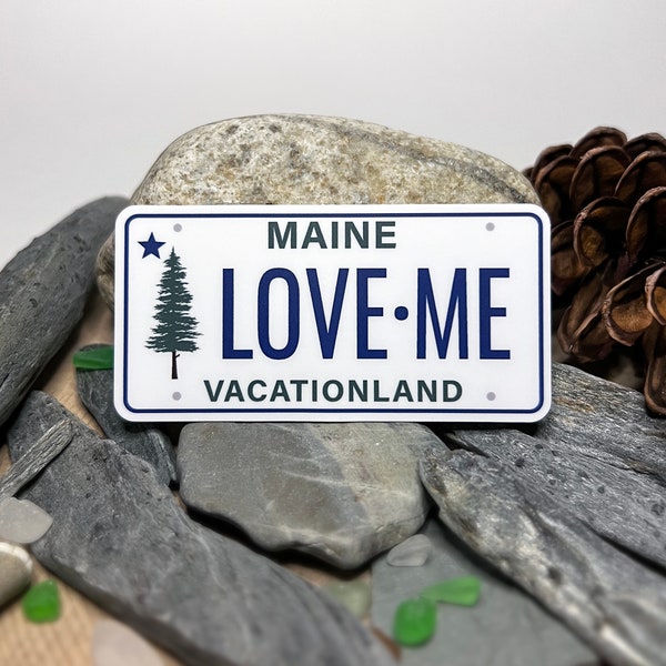 New! LOVE ME - 2 Style Options - Maine 1901 Flag License Plate Stickers - Maine License Plate Vinyl water bottle and vehicle stickers