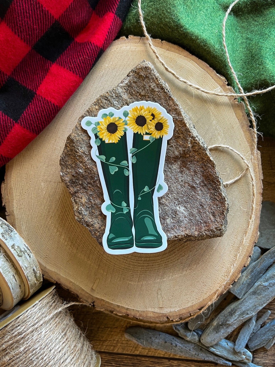 Garden Bliss: Green Boots With Sunflowers Sticker - Spring Vibes ...